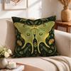 Vintage Luna Moth Throw Pillow Cover Dark Green Floral Botanical Art Cushion Case For Witchy Cottagecore Home Decor