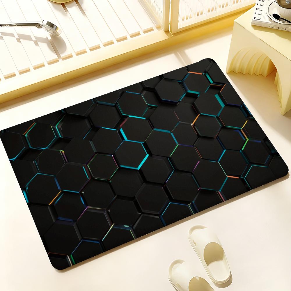 Abstract Hexagon Pattern Floor Mat Cozy Flannel Soft Thick Non Slip Mat For Living Room Bedroom Kitchen Decor Rugs