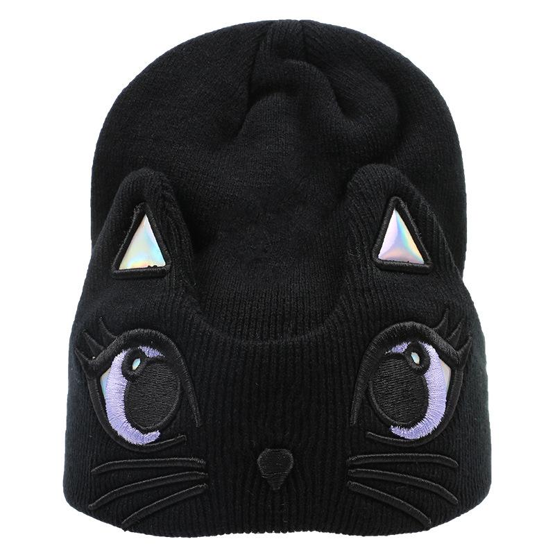 Women's Autumn and Winter Korean Style Fashion Cold Hat Trendy Cute Cat Student Warm Knitted Hat
