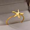 Регулируемое открытое кольцо в виде морской звезды, женская мода, летние пляжные украшения, винтажный и простой стиль, идеально подходит для повседневной носки и подарка на вечеринку