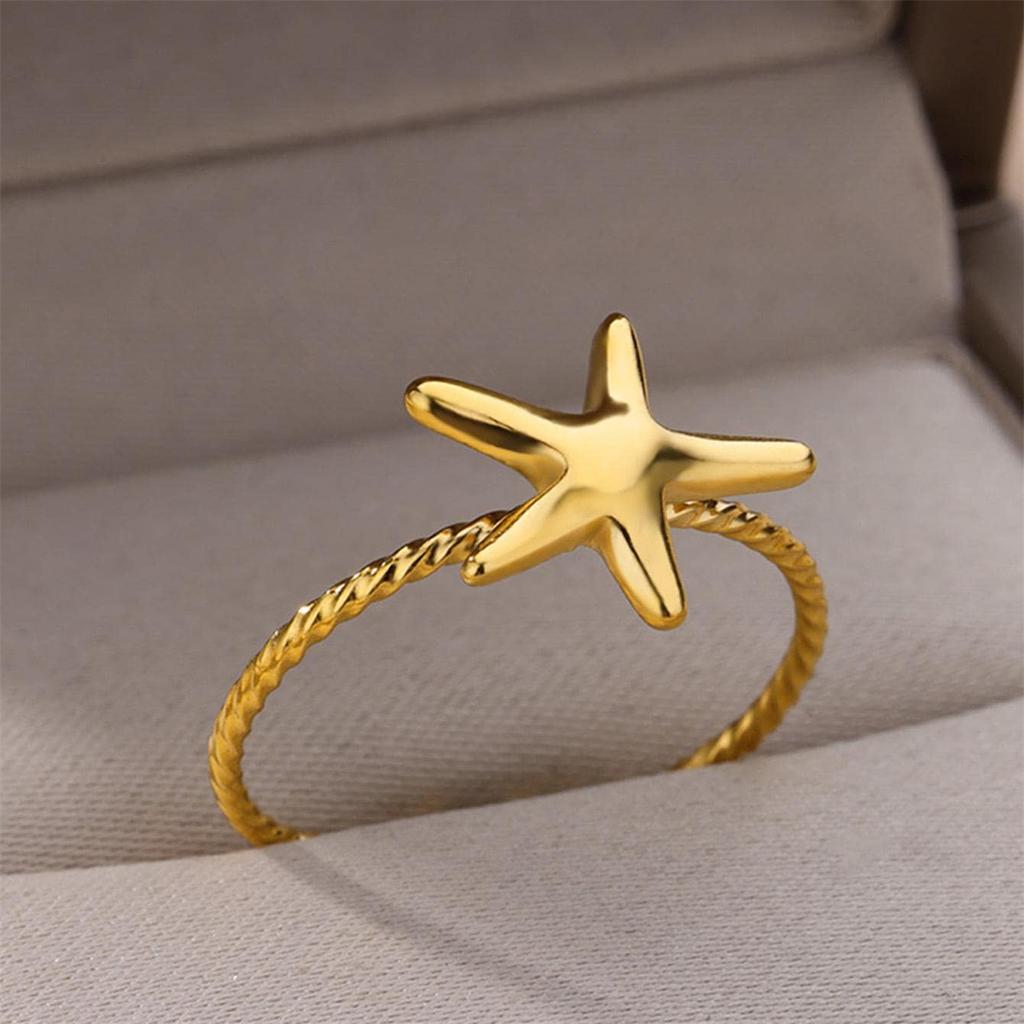 Регулируемое открытое кольцо в виде морской звезды, женская мода, летние пляжные украшения, винтажный и простой стиль, идеально подходит для повседневной носки и подарка на вечеринку