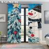 2pcs,2D plane printing Popular Curtain Panels Merry Christmas Christmas Tree Snowflake Versatile Durable Polyester (without rod)