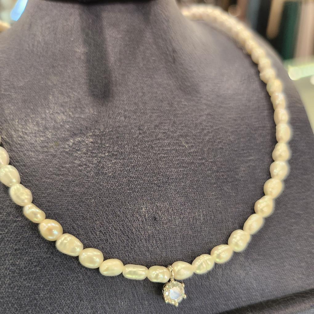 Atria Oval Cubic Freshwater 4mm Pearl Necklace JQNNEJJ0022JJF