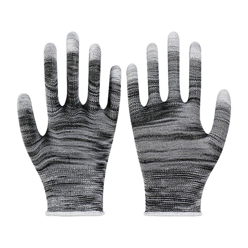 Белые перчатки с полиуретановым покрытием на ладони, антистатические, безворсовые, защита пальцев цветной полосой