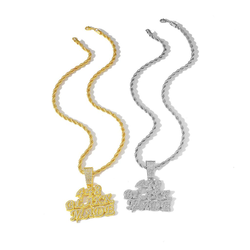 European and American New Alloy Full Diamond 448MADE English Pendant, Personalized Accessories Rap Hip-hop Necklace