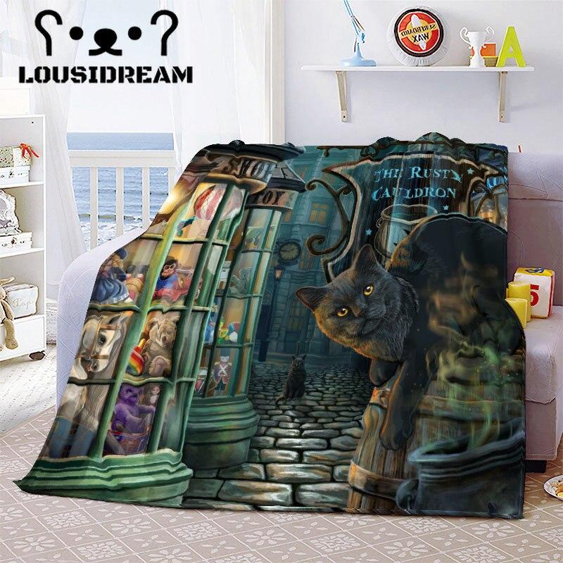 Witch Black Cat Halloween Throw Blanket Cat Mysterious Divination Witchcraft Lucifer Portable Flannel Blanket for Bedding Travel