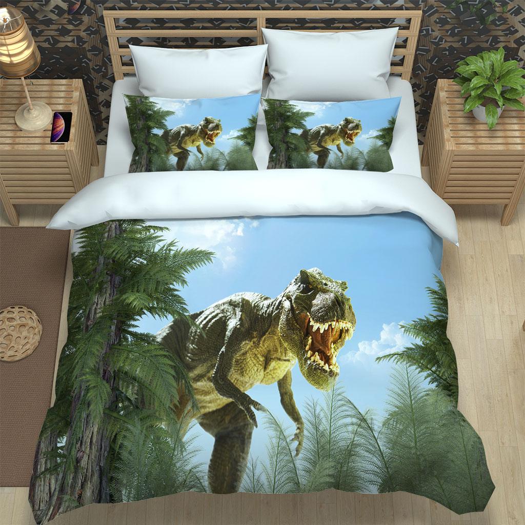 Полный комплект двуспальной кровати с изображением животных динозавров, 3D пододеяльник, King Queen, забавный комплект постельного белья для детей и девочек, полиэстеровый чехол, 2 наволочки