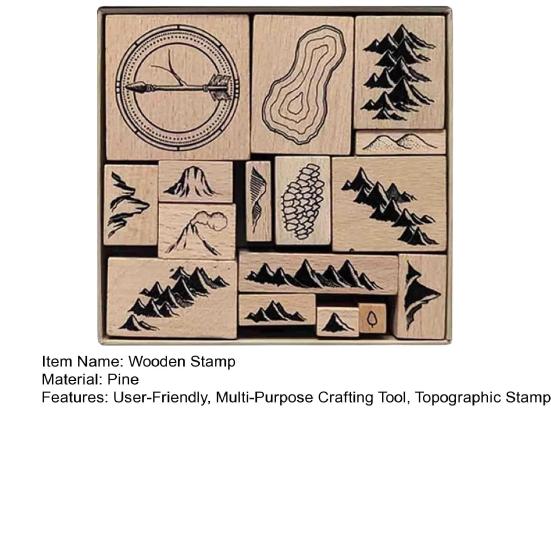 16 шт. винтажных деревянных штампов с изображением гор, лесов и вулканов, набор топографических штампов для самодельных карт, скрапбукинга