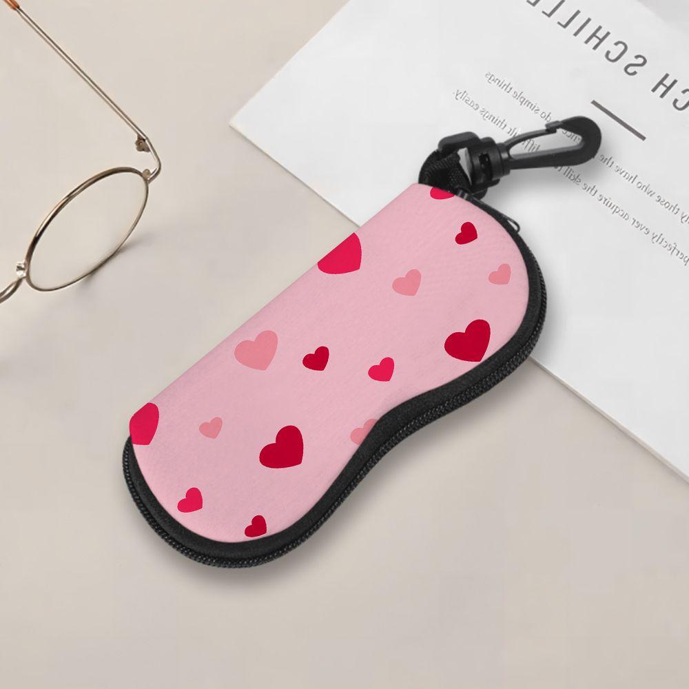 Cute Pink Heart Print Soft Fabric Sunglasses Case,Portable Anti Scratch Spectacle Pouch,Lightweight Eyewear Protective Bag for Travel