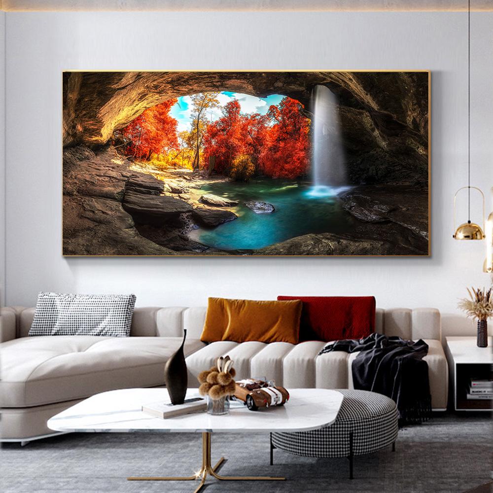 Пейзажи с водопадом, постеры и принты, холст, картина, природа, отверстие, Куадрос, настенные художественные фотографии для гостиной, домашний декор, без рамки