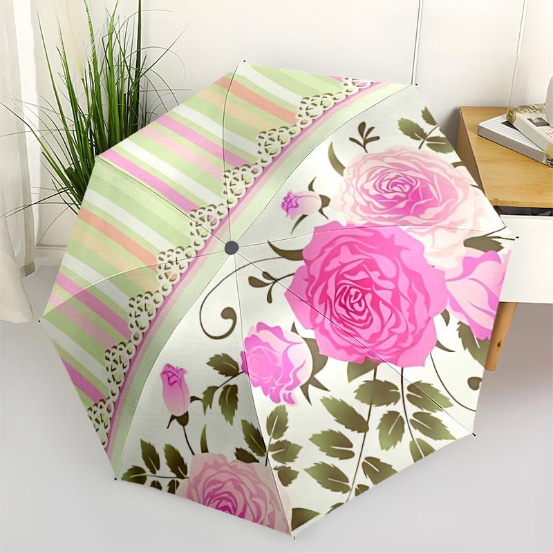 1pc Floral, Pastel Automatic Opening/Closing Folding Umbrella with 8 Ribs, Portable Sunshade Umbrella Birthday and Holidays gifts yy250105093