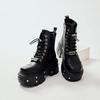 New Punk Women Platform Ankle Boots Female's Rock Round Toe Lace Up Fashion Retro Chunky Shoes Metal Decor Short Boots