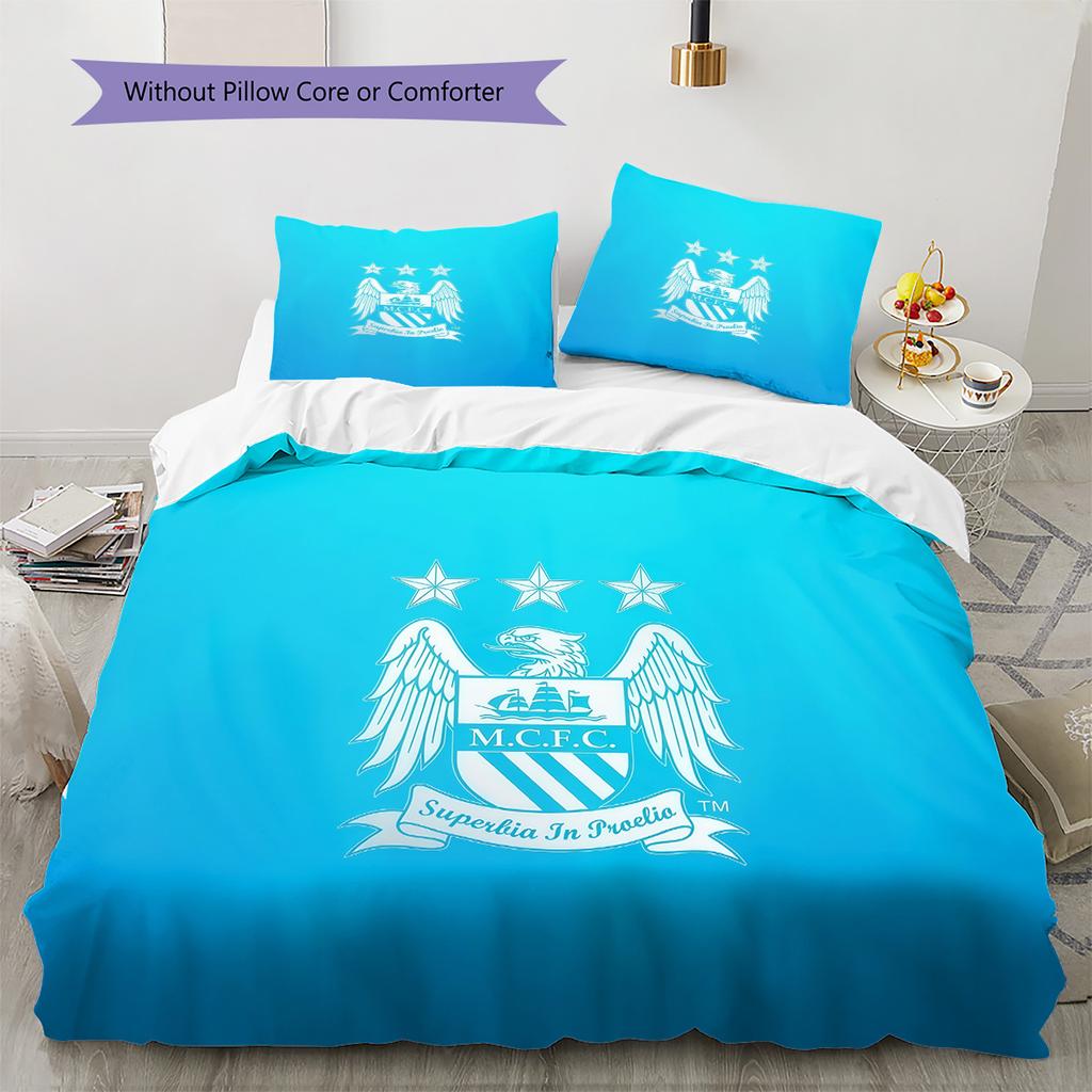 Manchester City Pattern Bedding Quilt Set Home Decoration Gift (1 * duvet cover + 2 * pillowcase without core)