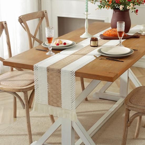 Ткань для праздничного стола, плетеная ткань в стиле бохо, кисточка, контрастный цвет, плетеная