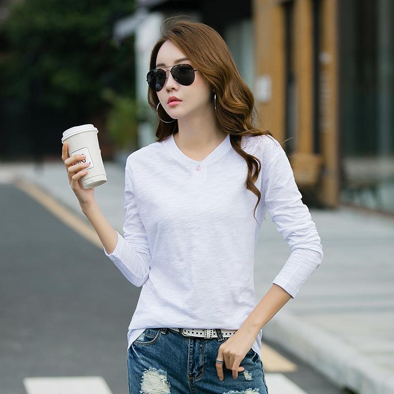 2024 Весна Новая мода Повседневный корейский стиль Свободный тонкий длинный рукав футболка женская бамбуковый хлопок простая нижняя рубашка