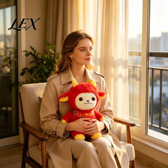 Traditional Chinese Lucky Gift Zodiac Sheep Plush Mascot, 2027 Lunar New Year Red Stuffed Exquisite Embroidery Decor Toy, Festive for Home Car, Giving