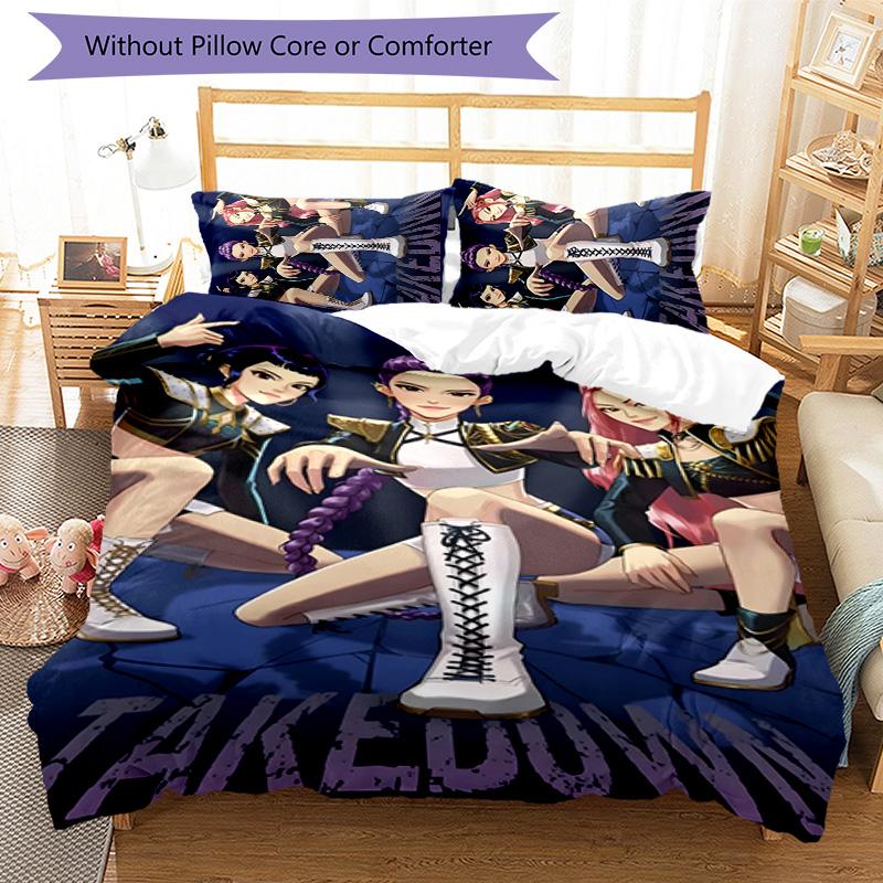 KPOP Hunter 3pcs Bedding Set Duvet Cover Closure Includes 1 Duvet Cover & 2 Pillowcases for All Seasons Bedroom Home Dorm Decor