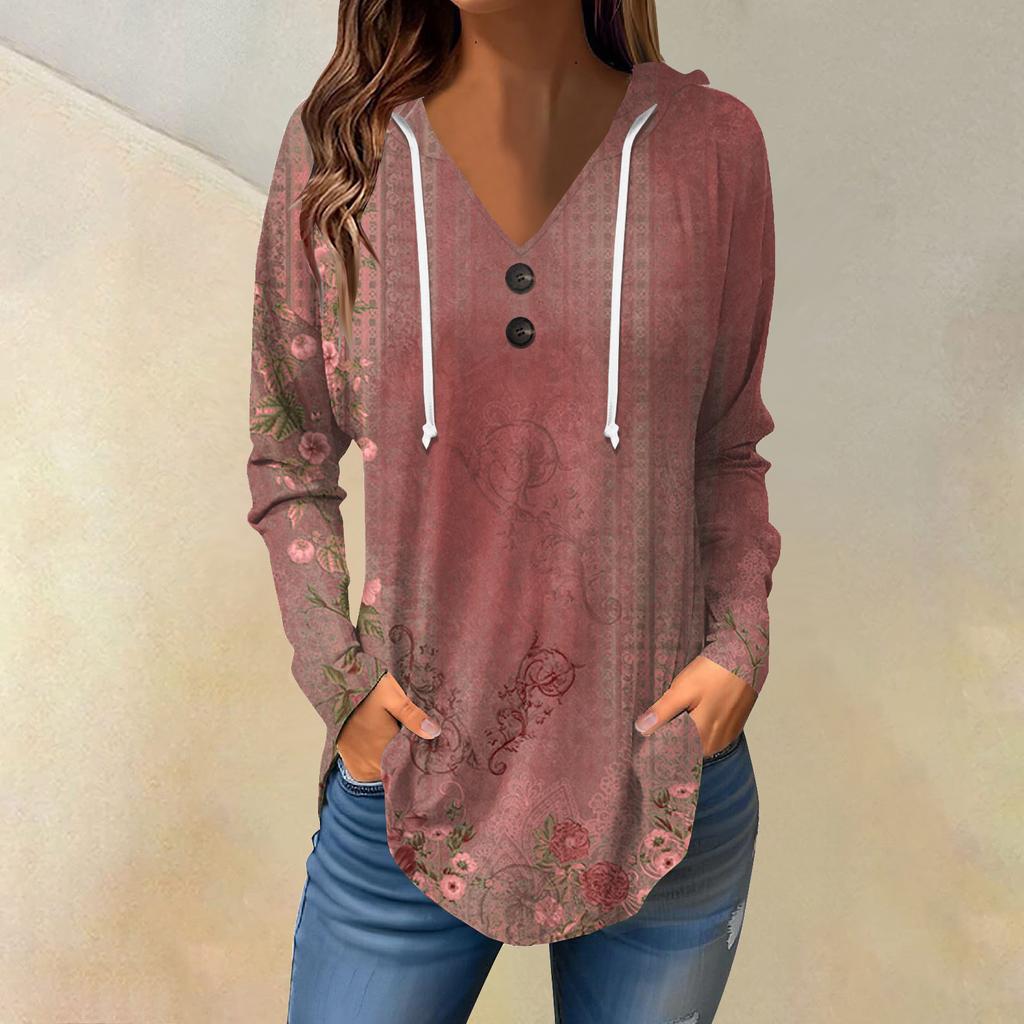 Женские повседневные модные однотонные толстовки с капюшоном на пуговицах и длинными рукавами с V-образным вырезом