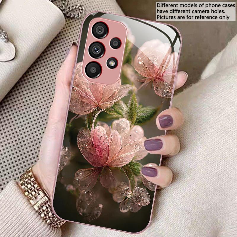 Розовый Хрустальный Цветок Для Samsung S8 S9 S10 S20 Ultra S21 Pro S22 Plus S23 FE S24 Ultra S25 Edge S25Ultra Стеклянный Чехол Для Телефона