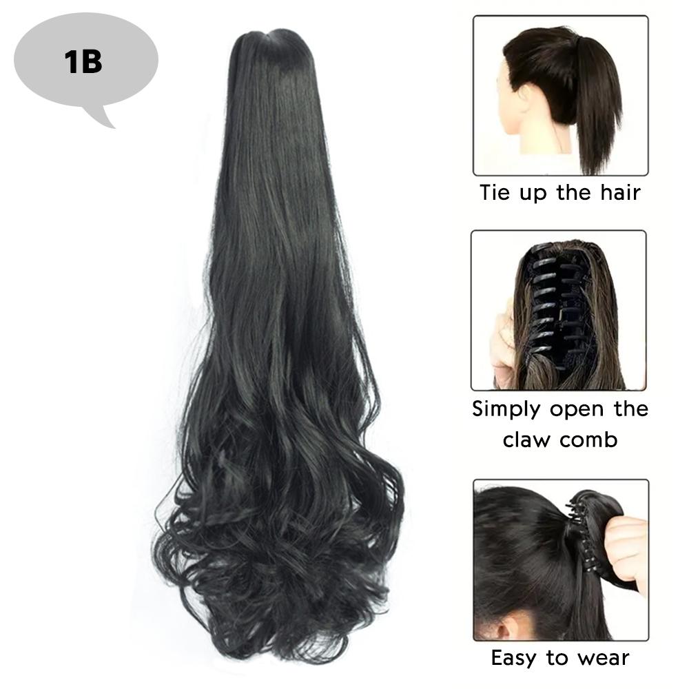 MERISIHAIR Synthetic 22 Inch Long Straight Claw Clip In Ponytail Extension Black Golden Brown Ponytail For Women