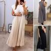 Women Summer Dress Pleated Round Neck Solid Color Loose A-line Sleeveless Mid-calf Length Soft Breathable Summer Commute Midi Dress