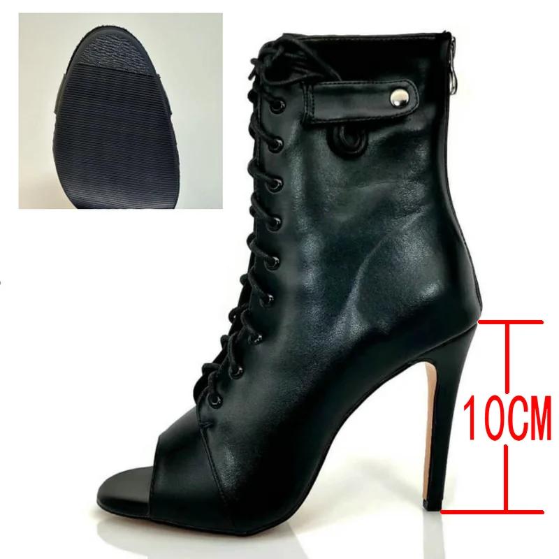Women's Black Peep-Toe High Heel Stilettos New Fashion Brand Party Boots for Ballroom Latin Jazz Dance Sexy Party Shoes