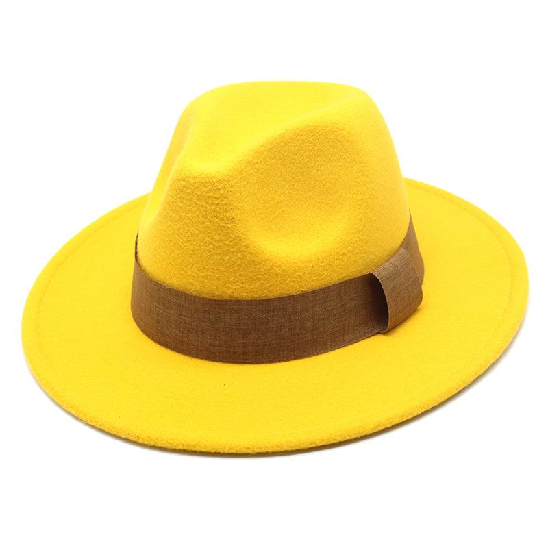 Модный блогер в коричневой шерстяной шляпе Jazz Hat Vintage Big Brim Felt Top Hat