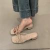 Women's Slippers New French Square Toe Bow Open Toe Cross Slim Strap Temperament Flip-Flop Sandals