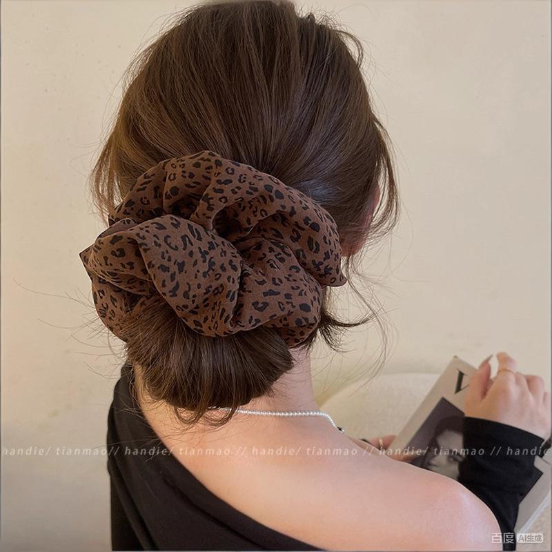 Vintage Leopard Print Large Scrunchie For Women Girls Sweet Hair Ornament Hair Tie Hair Band Hair Ring Hair Accessories