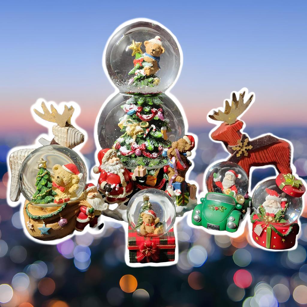 Minamiboeki Christmas Tree Snow Globe with Music Box 21x12x12cm Glass Teddy Bear Santa Claus