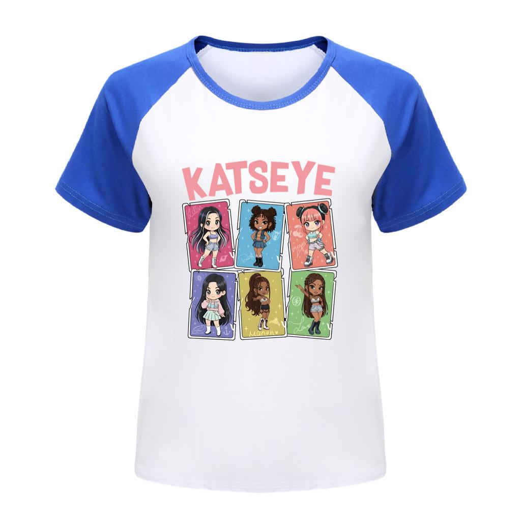 5300 Детская футболка для девочек с принтом KATSEYE, рукав реглан, короткий рукав