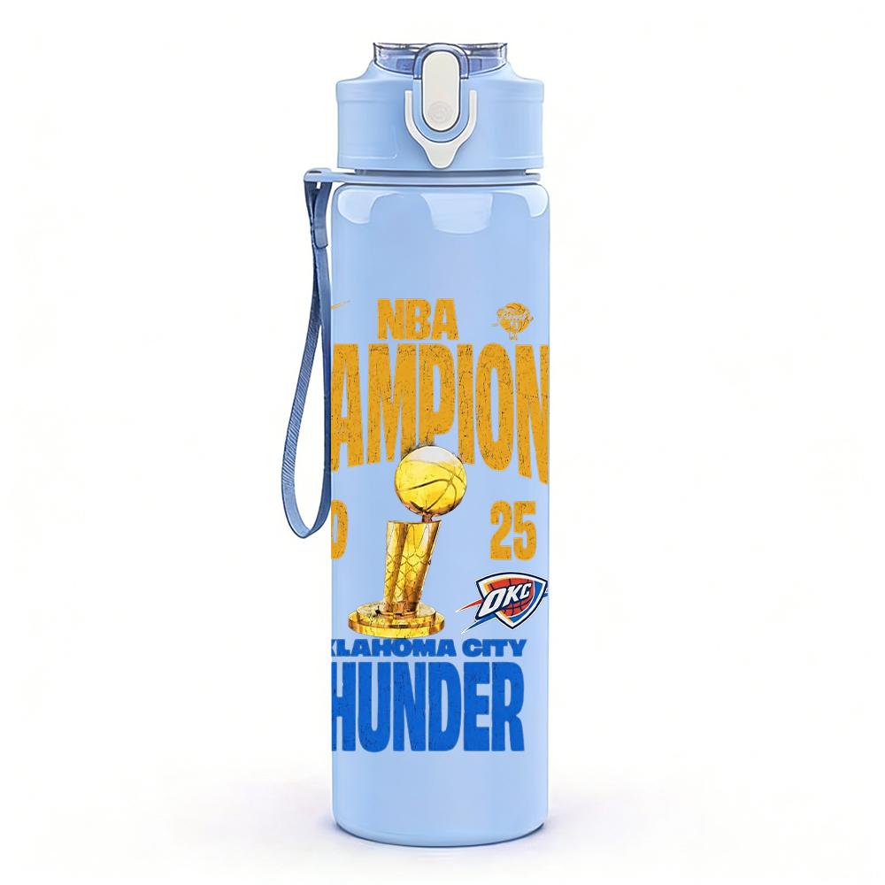 1PC Champions thunder yellow text print 750ml colorful plastic sports water bottle leakproof pop up lid with straw for outdoor work home use