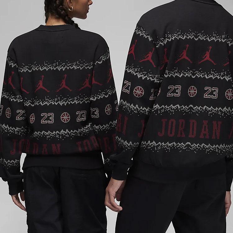 Jordan Essentials Holiday с логотипом и принтом на флисовой подкладке, повседневная толстовка с длинными рукавами, мужские топы, черные FD7464-010