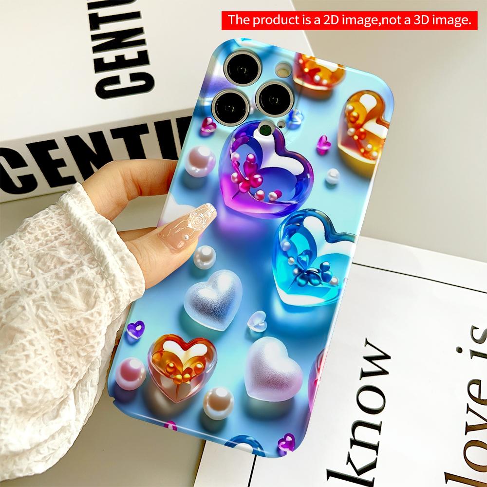 2DFlat Colorful Heart Gems Phone Case All inclusive film hard phone case, compatible with iPhone 18 Pro Max 17 16 15 14 13 12 11