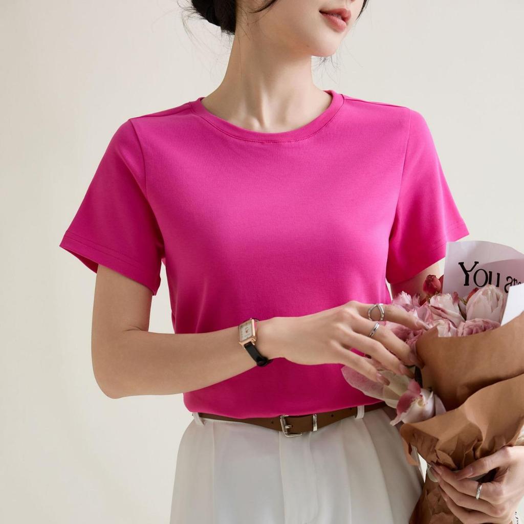 Футболка Ice-Feel Slim Fit Cotton с круглым вырезом, однотонная, с коротким рукавом, женская, коллекция весна/лето 2025 г.