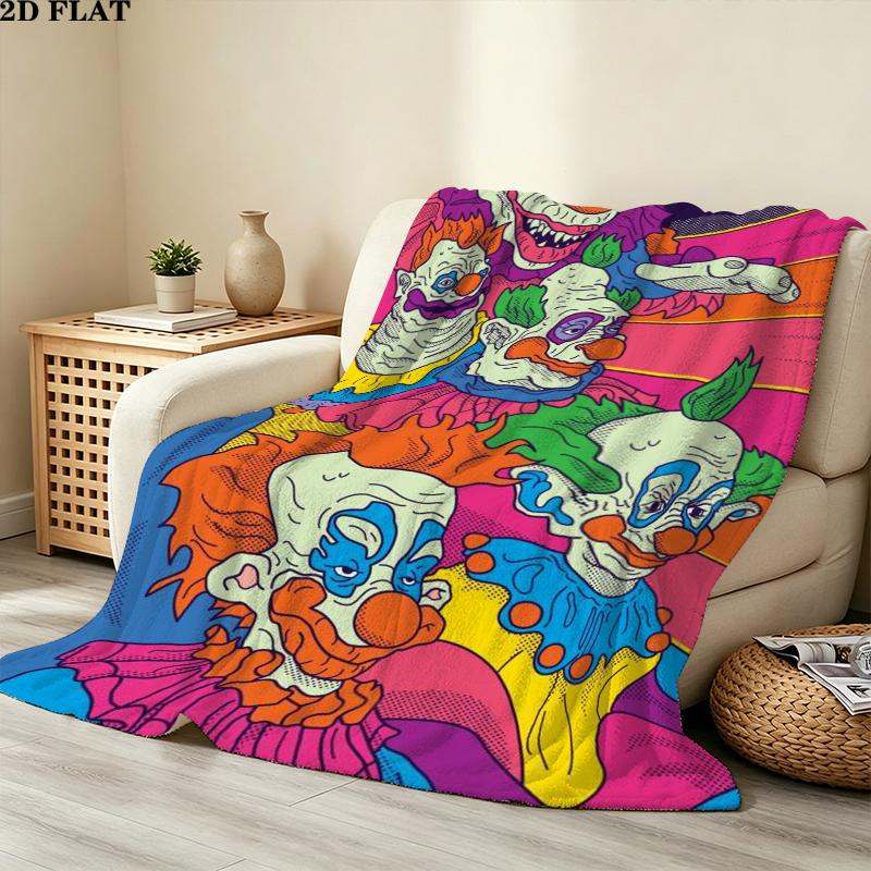 Killer Klowns Outer Space Print Flannel Blanket, High quality Comfortable for All Seasons, Home Decor, Warmth and Comfort, Perfect for Christmas Gifts