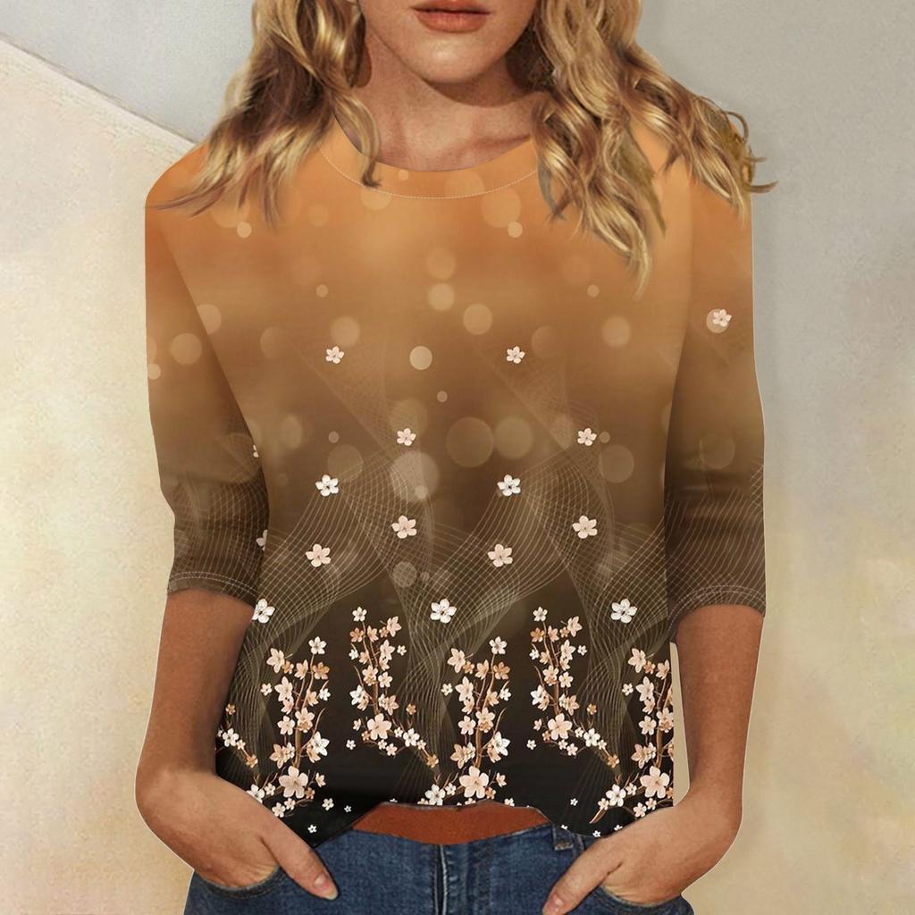 Рубашки с рукавом 3/4 для женщин, футболки с графическим принтом, блузки, повседневные базовые топы, пуловеры