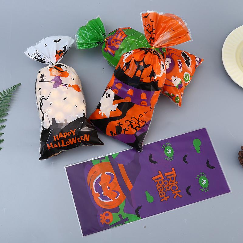 50 шт. подарочный пакет для конфет на Хэллоуин, пакет для печенья, пластиковые пакеты для упаковки закусок, украшения для вечеринки на Хэллоуин