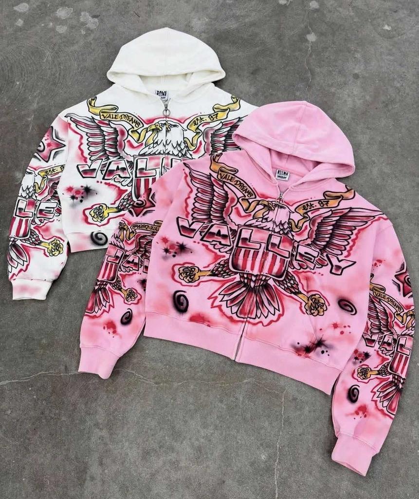 European and American cross-border trend sweater pink casual graffiti European and American jacket new clothes coat