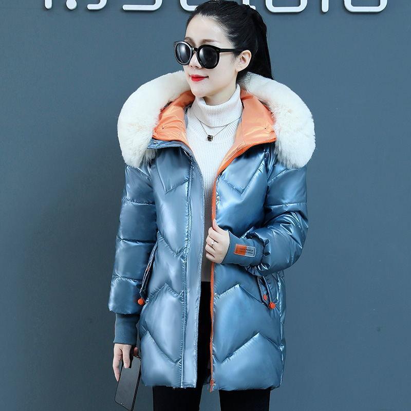 Осень и зима Яркая однотонная с капюшоном большой меховой воротник Свободная повседневная ветрозащитная утепленная теплая короткая женская куртка 5 цветов