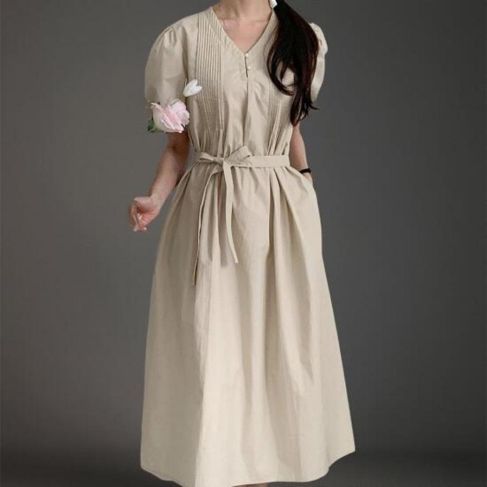 New ArriValS Open Run Women S Pintuck Strap V Neck Puff SleeVe Long dreSS