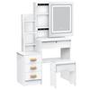 Vanity Desk with Sliding Mirror and Lights, Bedroom Dressing Table, Makeup Table with Drawers & Shelves, Hidden Storage Space