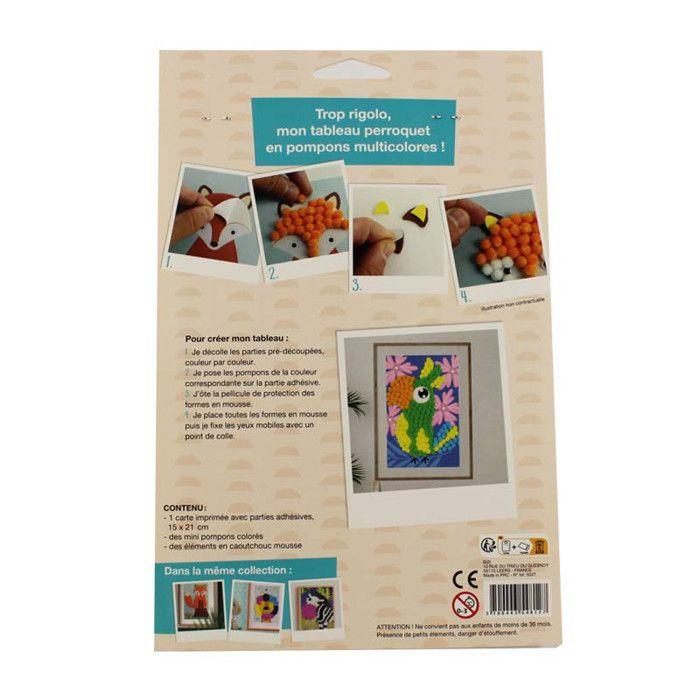 Tableau en pompons - CTOP - Oiseau - Multicolore - 15 x 21 cm - Activité enfant