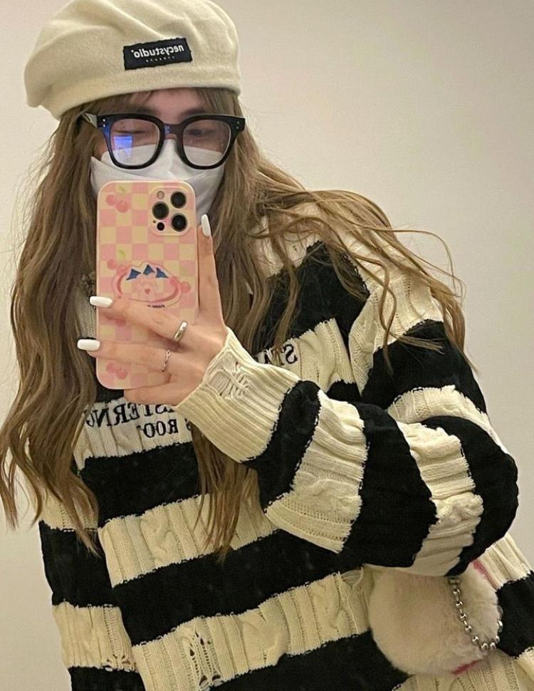 Винтажный полосатый вязаный свитер женский Harajuku Ретро джемпер с вышивкой букв модные свободные повседневные открытые топы Y2K