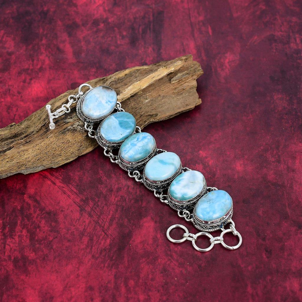 Larimar Gemstone Jewelry, Handmade 925 Solid Sterling Silver Jewelry, Unique Bracelet & Necklace Jewelry Set For Thanksgiving