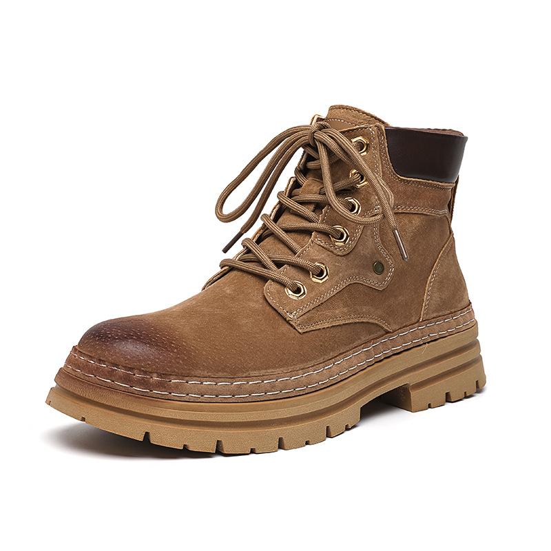 Мужские повседневные дезерты на шнуровке, из коровьей замши, весна-осень, ковбойские ботильоны, винтажная платформа с рантовым швом, ботинки