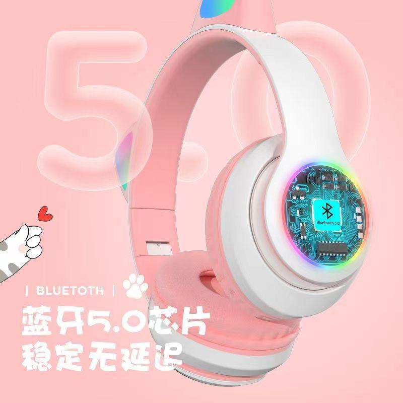 Мультяшная светящаяся гарнитура с кошачьими ушками, Bluetooth-гарнитура, беспроводная игровая гарнитура для киберспорта для девочек, новая