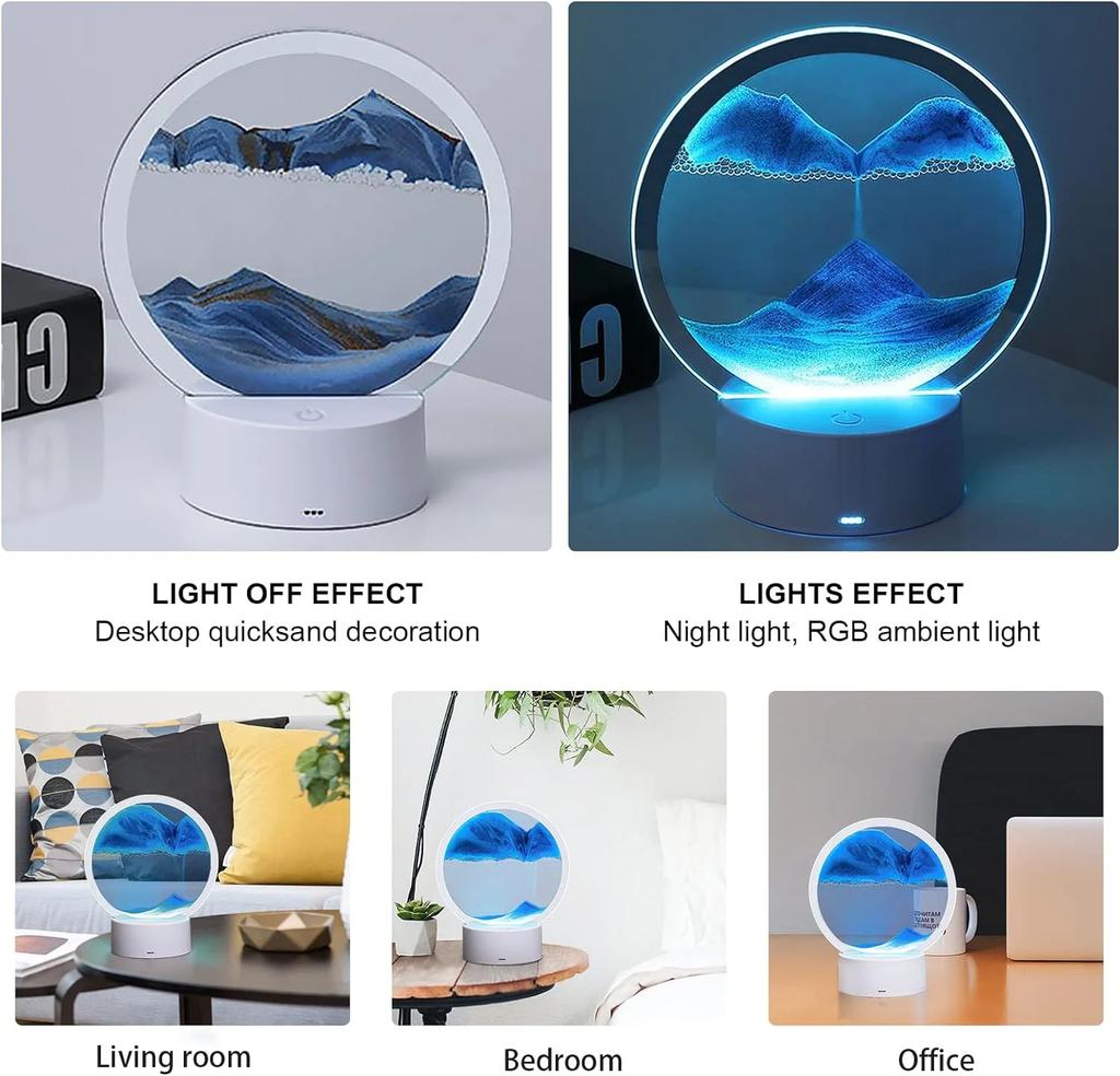 Dimmable Quicksand Painting Lamp,3D Dynamic Deep Sea Sandscape Art Night Light for Bedroom Office, Decorative Bedside Table Lamp