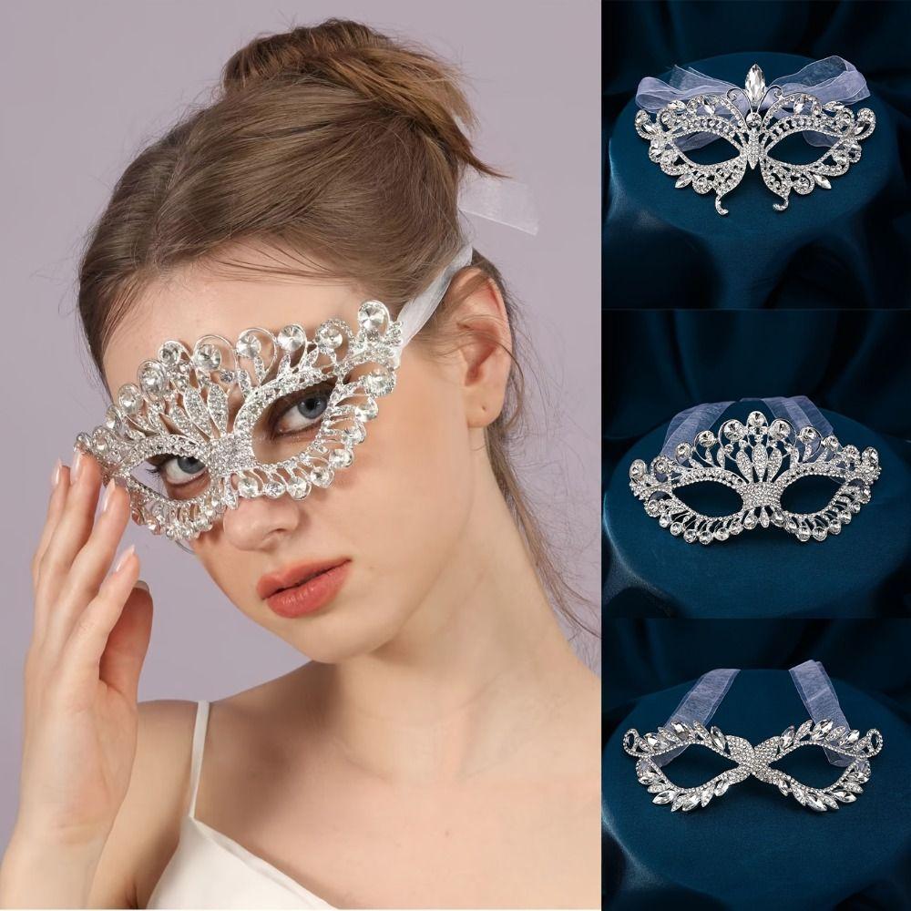 Elegant Decor Rhinestone Rhinestone Face Mask Half Face Cosplay Veil Crystal Face Jewelry Masquerade Mask Pageant Event