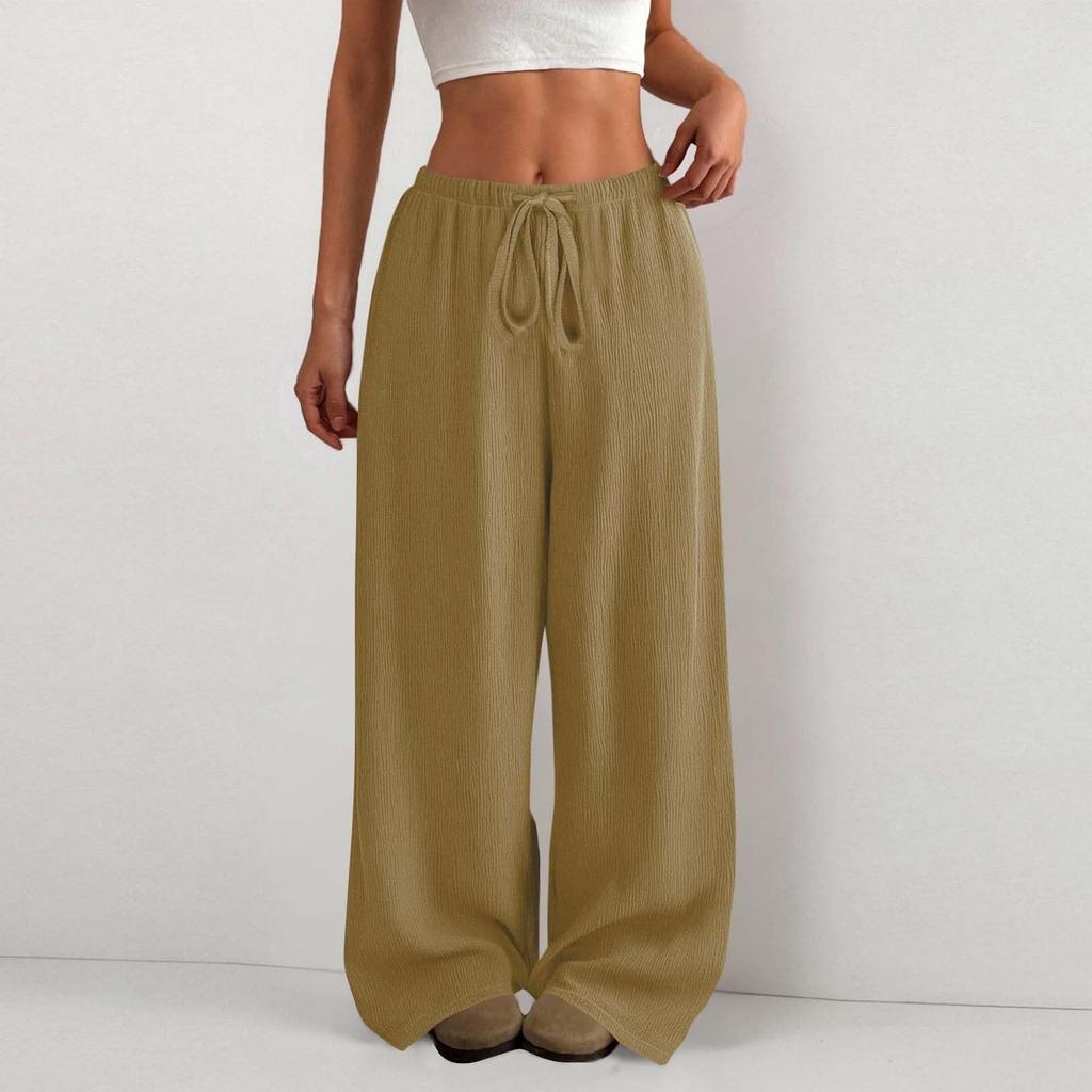 Women's High Waist Adjustable Knot Flowy Cotton And Linen Trousers Wide Leg Pants